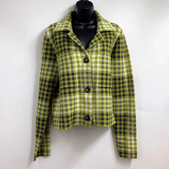 Rachel Roy Women's Plaid Check Rayon 3 Button Long Sleeve Jacket Size L - Picture 1 of 13